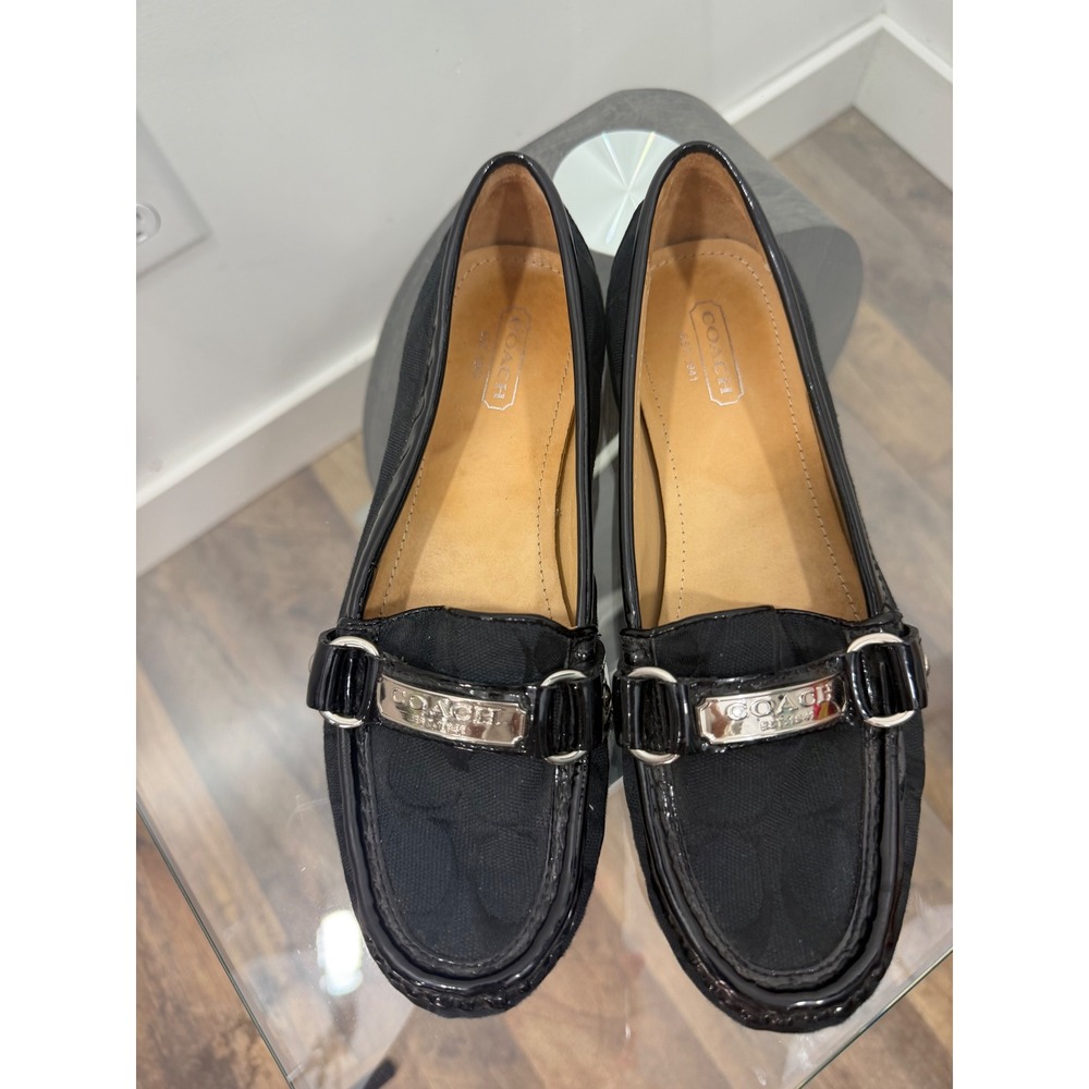 Coach Felisha Black Signature Jacquard Patent‎ Leather Loafers Flats F2070 6.5B